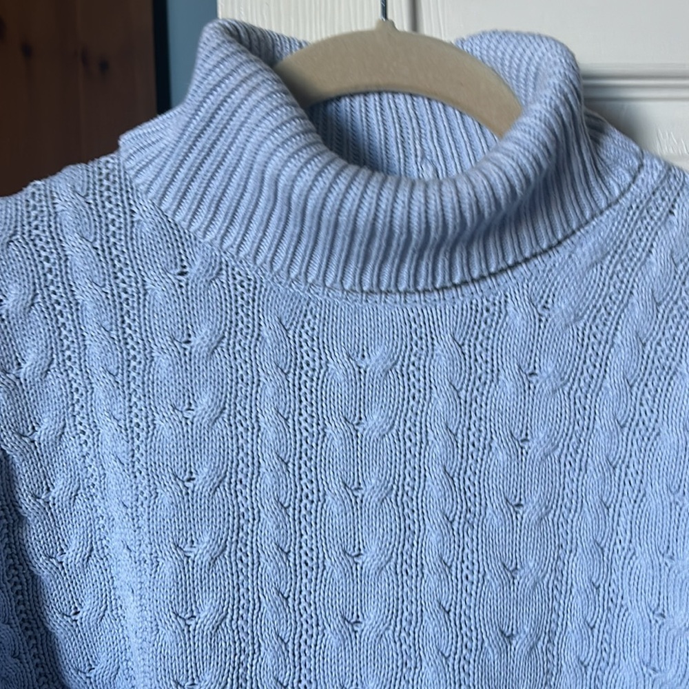 Vintage Jeanne Pierre 100% Cotton Carolina Sky Blue Cable Knit Sweater M